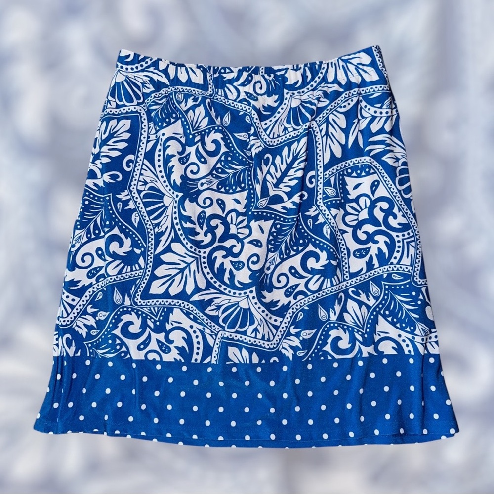 Susan Graver Liquid Knit Skort Size XS Blue White Pull On